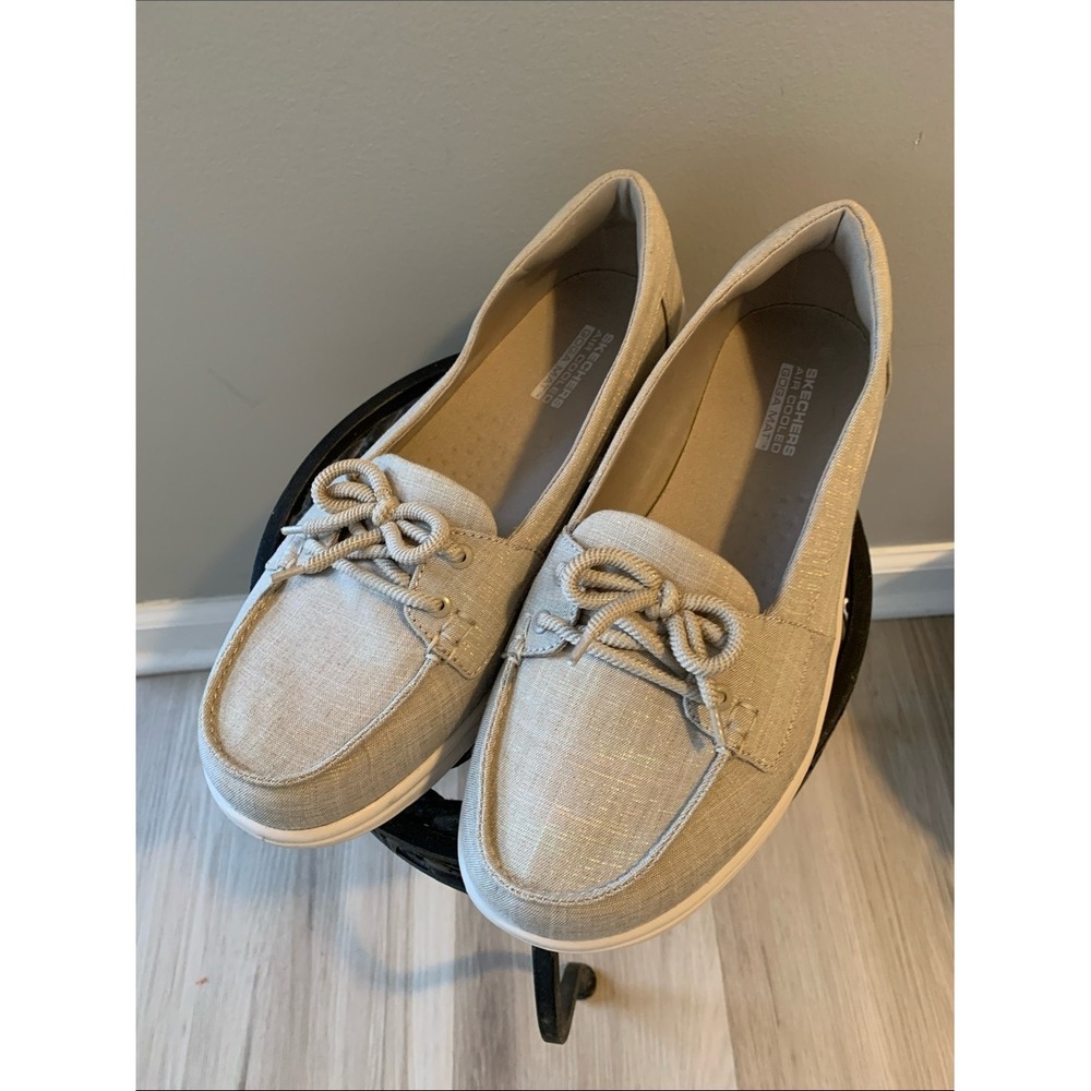 Skechers Womens Light Beige Canvas Slip-On Loafer Boat Shoe 10W